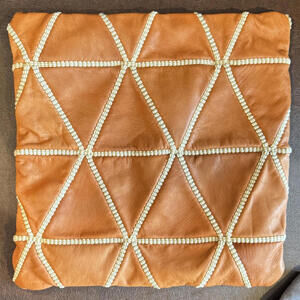 Handmade Moroccan Leather Pillow Cover 15 x 15 Vibrant Brown NWOT